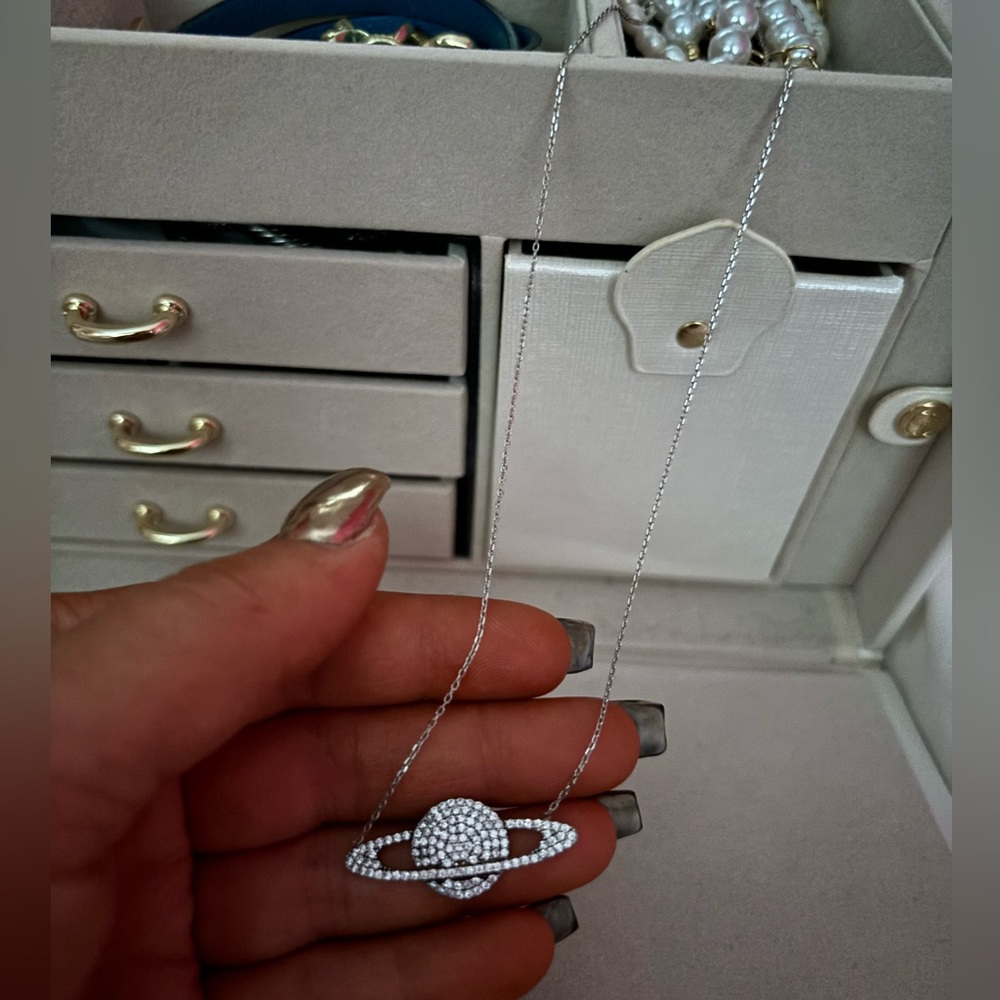 Saturn planet silver necklace